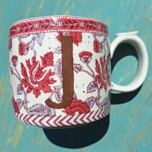 J Mug Anthropologie Coffee Cup Vintage Mugs Pink Ornate Speckled Stone - Picture 5 of 17